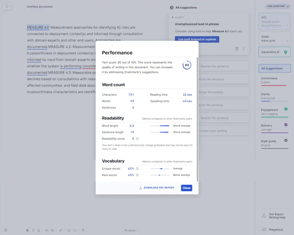 NIST AI RMF Flesch Reading Test
